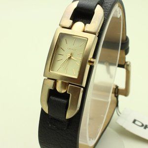DKNY Genuine Leather Black Band Gold Face Women's Watch NY9129